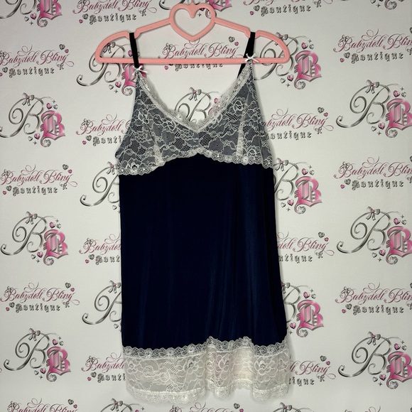 Nanette Lepore Other - Nanette Lapore dress chemise babydoll navy blue with white lace floral flowers